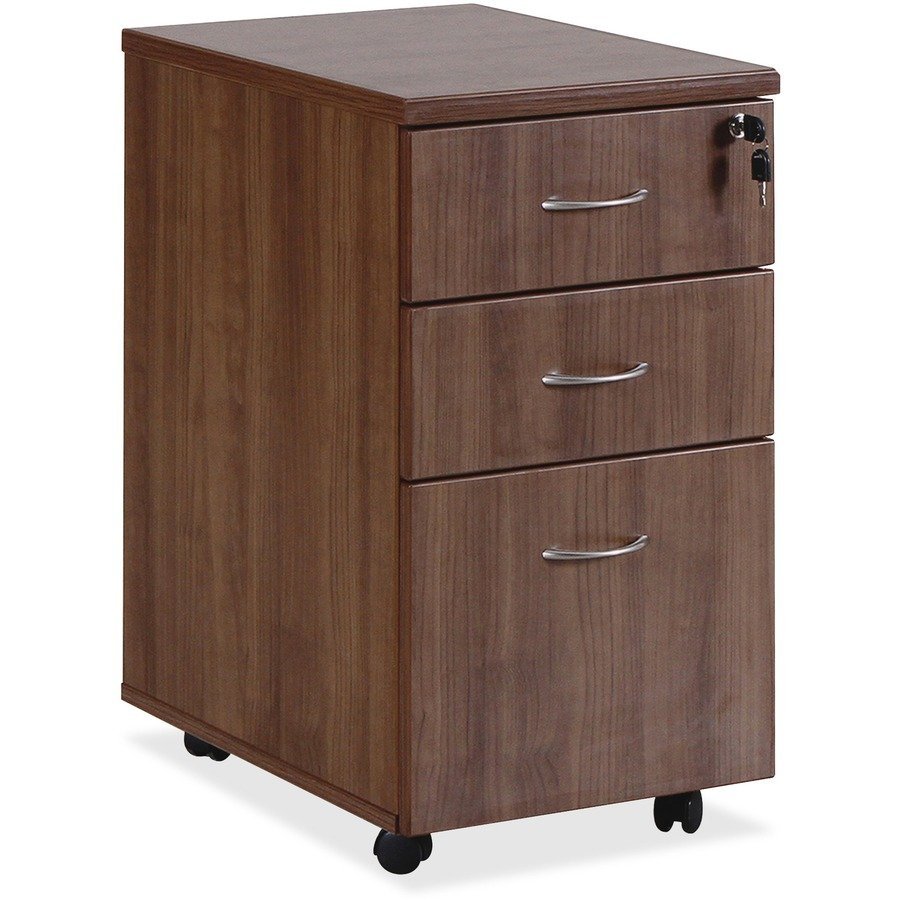 Lorell Essentials Walnut Freestanding Mobile Pedestal - 3-Drawer