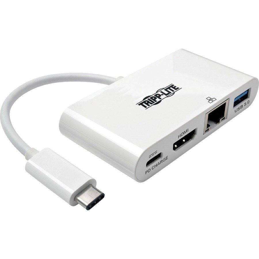 Tripp Lite USB-C Multiport Adapter - HDMI, USB 3.2 Gen 1 Port, Gigabit Ethernet, 60W PD Charging, HDCP, White