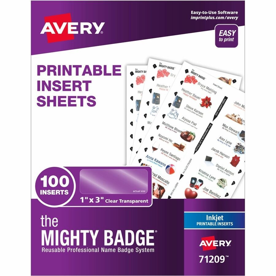 The Mighty Badge&reg; The Mighty Badge Printable Insert Sheets, 100 Clear Inserts, Inkjet